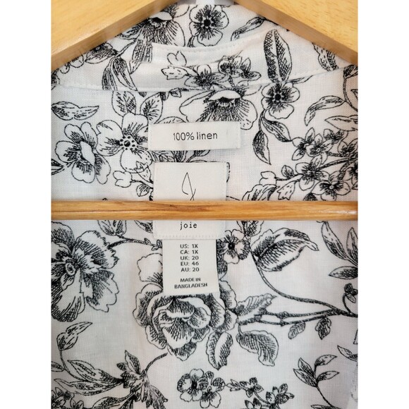 Joie Plus Size Linen Button-Down Top Size 1X Floral Long Sleeve - Picture 3 of 7